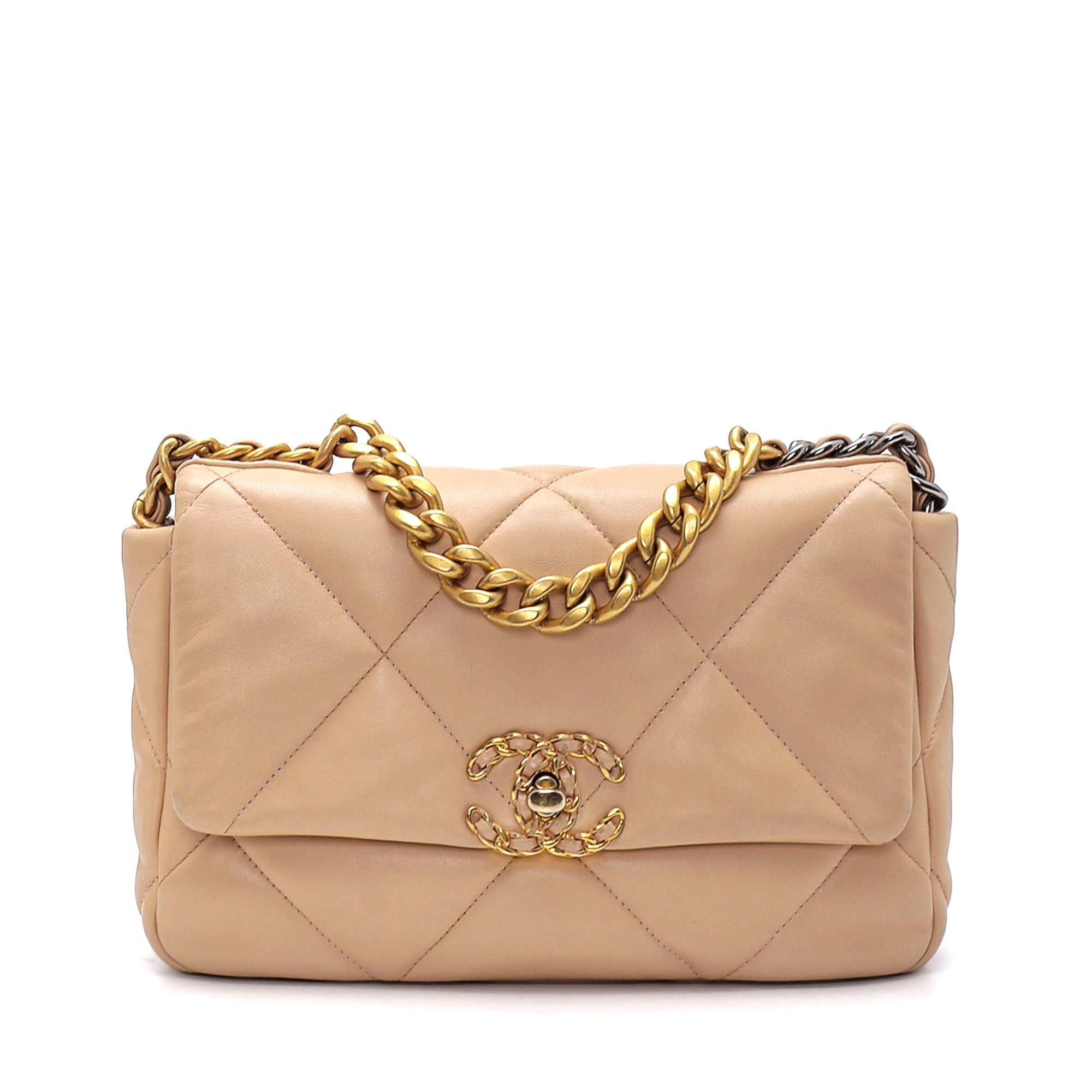 Chanel - Beige Quilted Lambskin Leather Medium No19 Bag